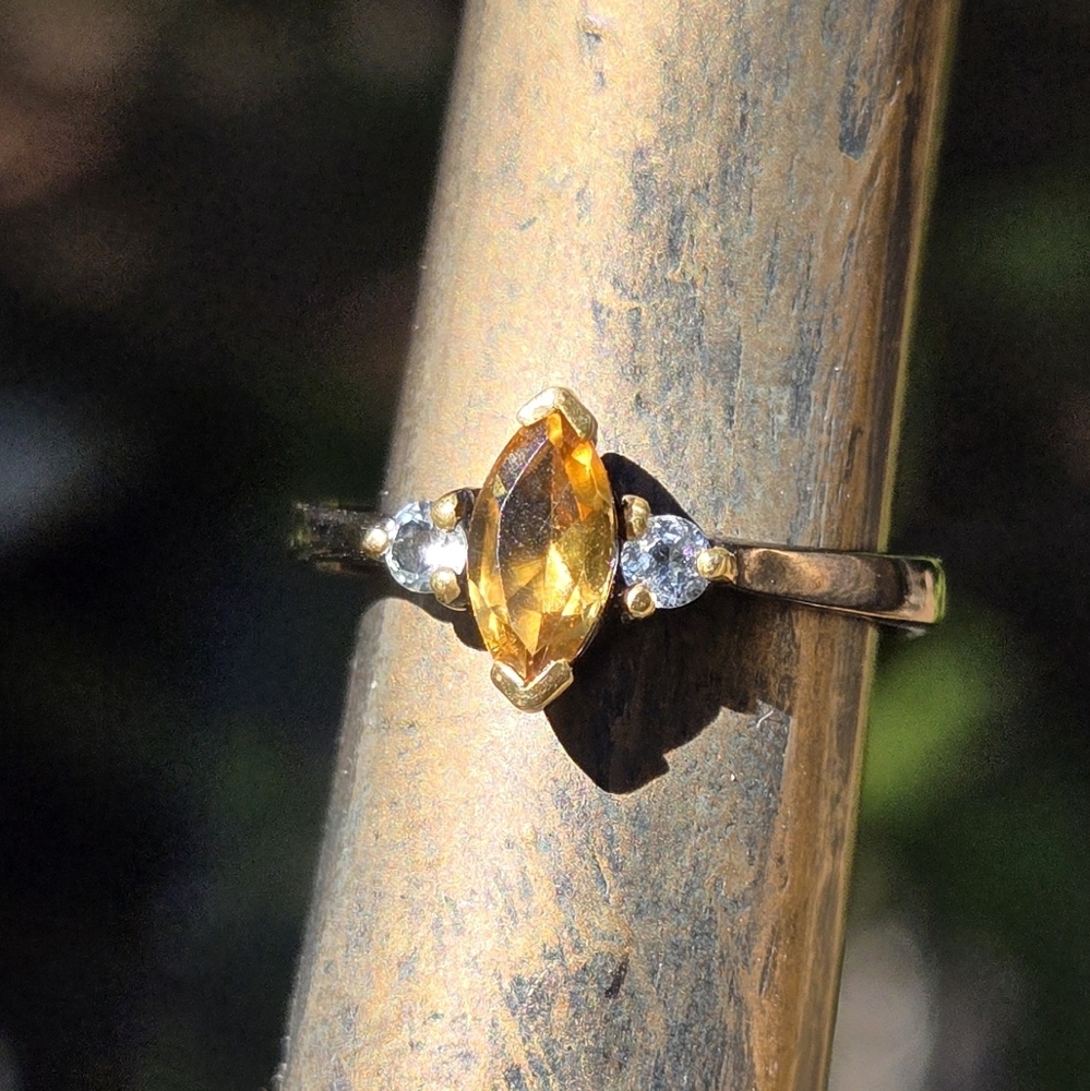 Citrine 3k & Topaz Natural Gemstone Sterling Rhodium & Gold Ring Sz6.5 - Picture 3 of 9